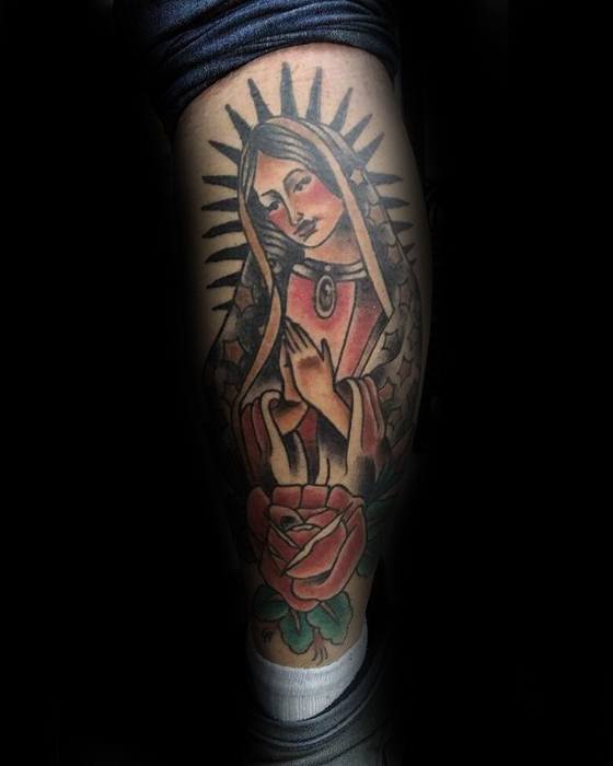 Male Leg Guadalupe Tattoo Ideas