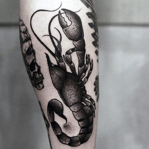 Male Leg Traditional Tattoo With Crawfish Design