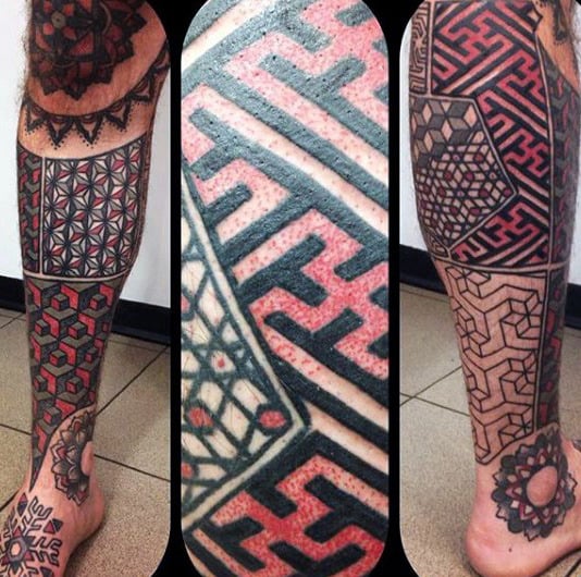 Male Legs Gorgeous Red And Black Tattoo