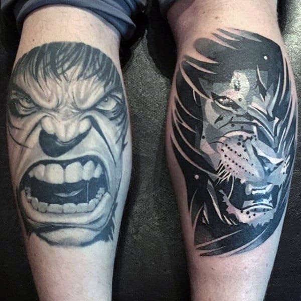 Male Legs Grey Hulk Tattoo