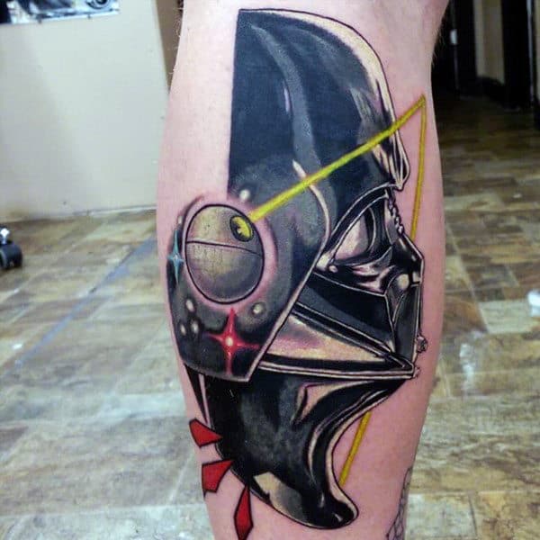 Male Legs Metallic Darth Vader Tattoo