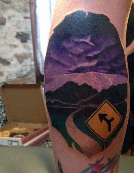 Male Lightning Shock Tattoos Roads