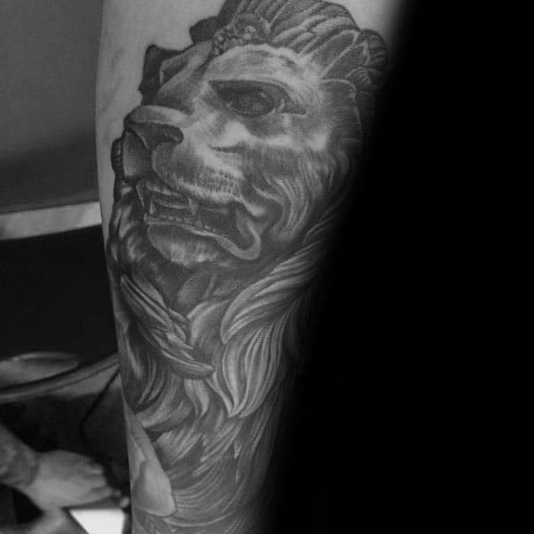 Male Lion Statue Tattoo Ideas