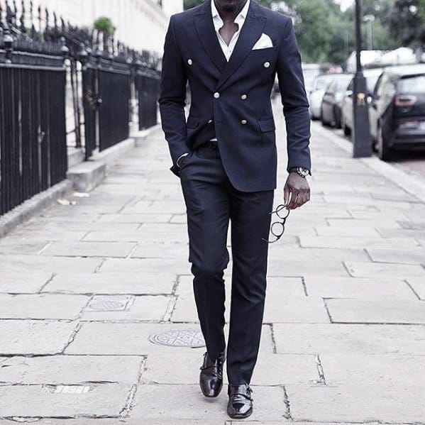 Male Looks Navy Blue Suit Brown Shoes Style