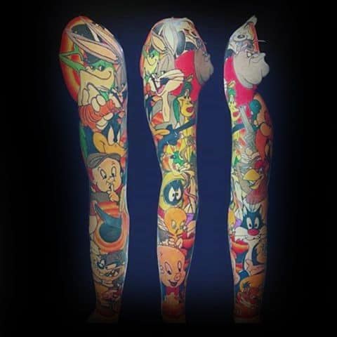 Male Looney Tunes Tattoo Design Inspiration Full Arm Sleeve