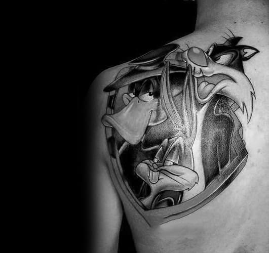 Male Looney Tunes Tattoo Shoulder Blade