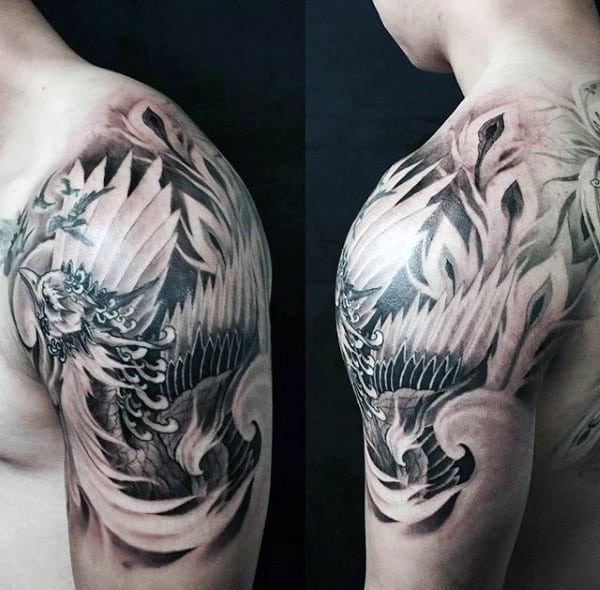 Male Lovely Black Quarter Sleeves Tattoo