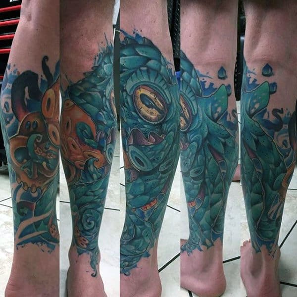 Male Lower Legs Aquamarine Cool Blue New School Tattoo