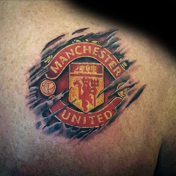 Male Manchester United Tattoo Shoulder Ripped Skin Design Inspiration