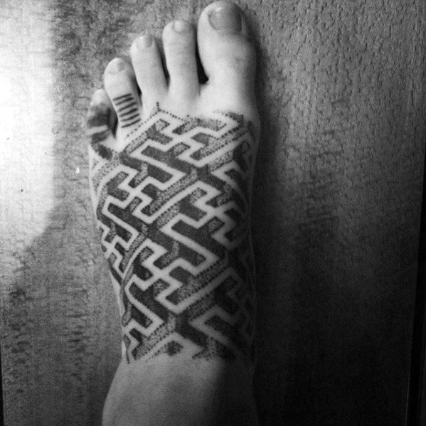 Male Maze Foot Dotwork Tattoo