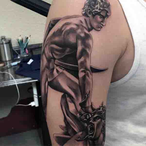 Male Medusa Beheaded By Hero Perseus Tattoo