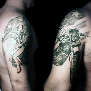 Male Military American Flag Tattoos With Pin Up Girl