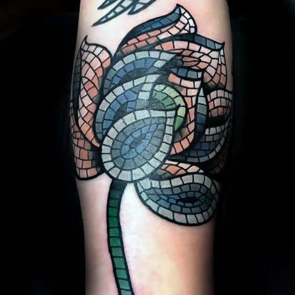 Male Mosaic Flower Forearm Tattoo Ideas