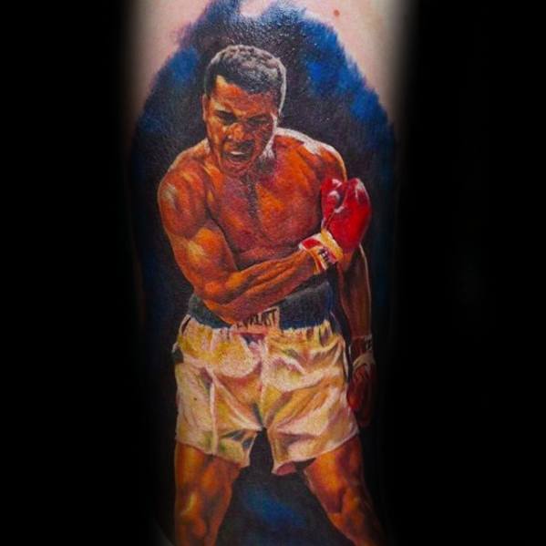 Male Muhammad Ali Tattoo Design Inspiration On Inner Forearm