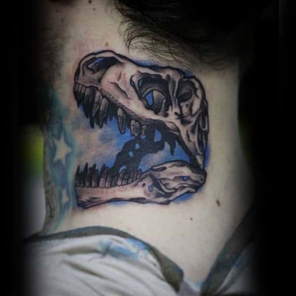 Male Neck Dinosaur Bone Tattoo