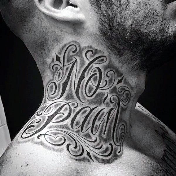 Male Neck No Pain Lettering Tattoo