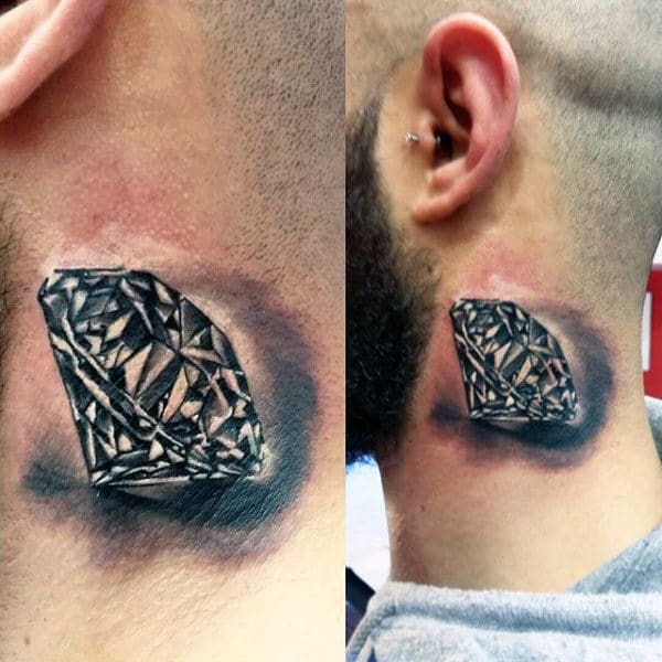 Male Neck Tattoo Of Diamond With Shading