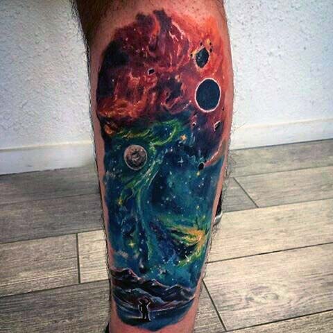 Male Outer Space Leg Sky Tattoo Design Ideas