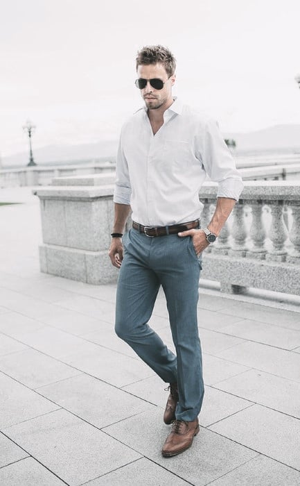 Male Outfit Ideas Business Casual Outfits Styles With White Dress Shirt Brown Shoes