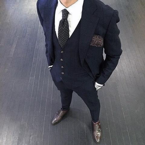 Male Outfit Ideas Navy Blue Suit Brown Shoes Styles