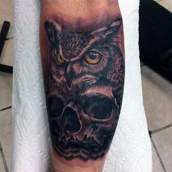 Male Owl Skull Tattoo Design Inspiration