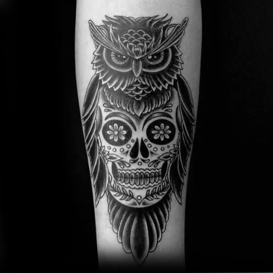 Male Owl Skull Tattoo Ideas