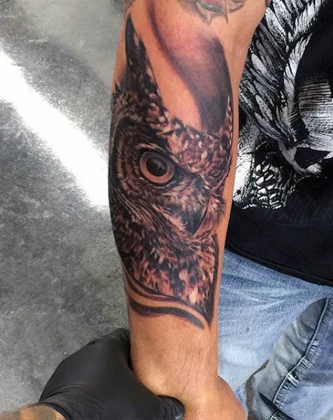 Male Owl Sleeve Tattoo Forearm