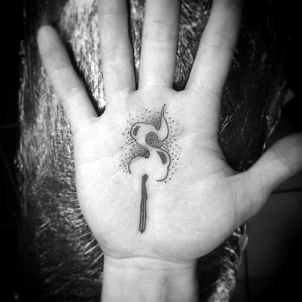 Male Palms Sparkling Match Stick Tattoo