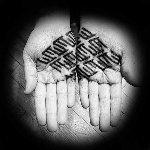 Male Palms Unique Black Patterend Tattoo