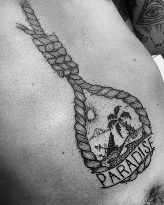 Male Paradise Noose Chest Sinking Ship Tattoo Ideas