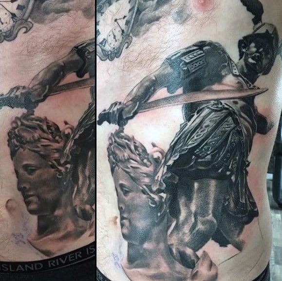 Male Perseus Rib Cage Side Of Body Tattoo Design Inspiration