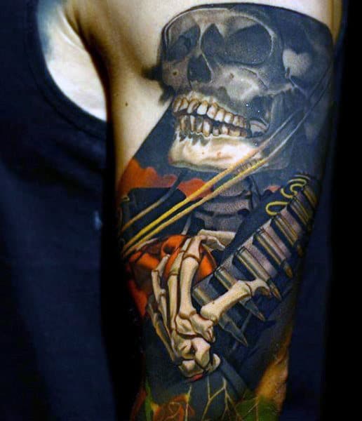 Male Pirate Skeleton Tattoo On Arm