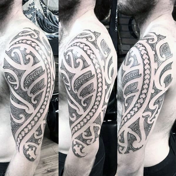 Male Polynesian Tribal Half Sleeve Tattoo