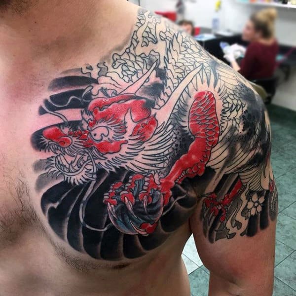 Male Quarter Sleeves Red And Black Tattoo