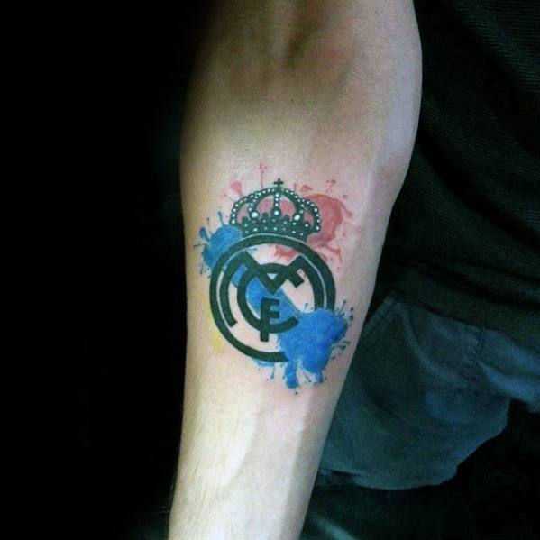 Male Real Madrid Tattoo Design Inspiration Watercolor Inner Forearm