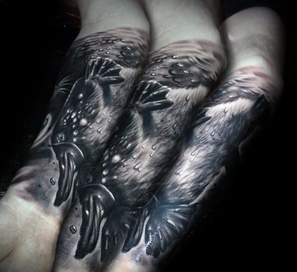 Male Realistic 3d Forearm Sleeve Platypus Tattoo Design Inspiration
