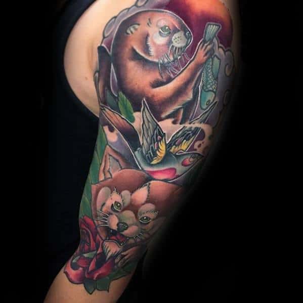 Male Red Panda Tattoo Half Sleeve