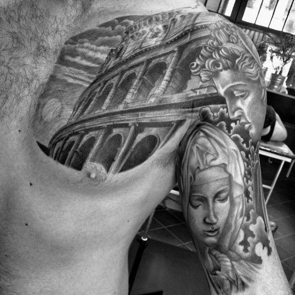 Male Religious Tattoo Colloseum Sleeves