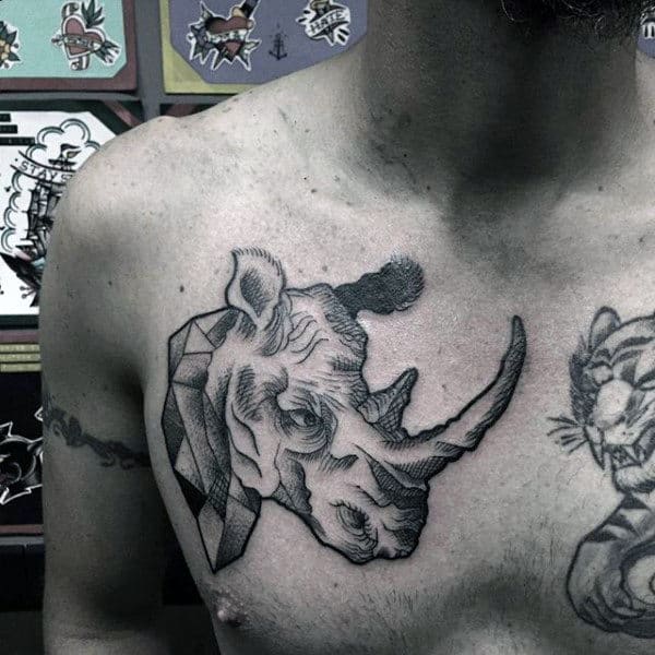 Male Rhino Chest Tattoo Designs