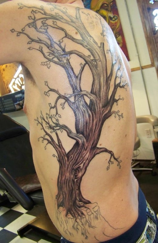 Male Rib Cage And Back Tree Tattoo Design Inspiration For Guys