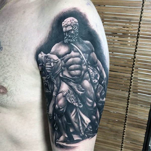 Male Roman Statue Tattoo On Arm