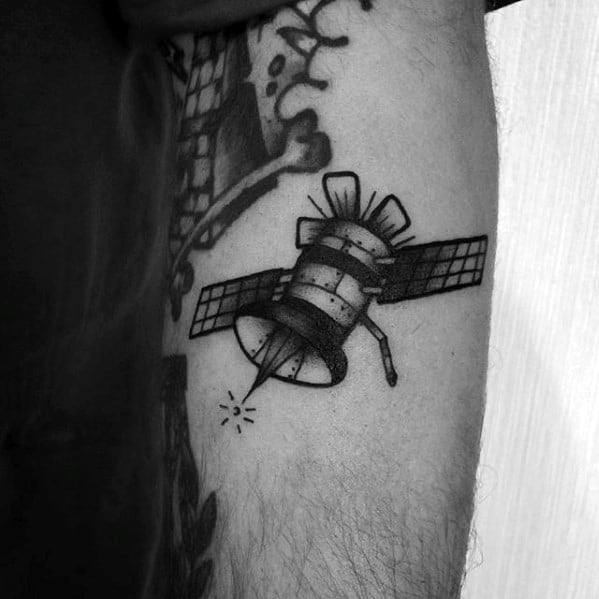 Male Satellite Tattoo Design Inspiration On Outer Arm