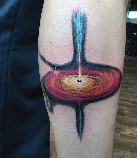 Male Science Tattoo Of Black Hole Eating A Star On Arm