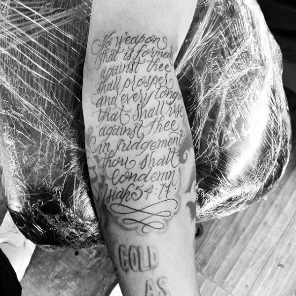 Male Scripture Tattoos On Forearm