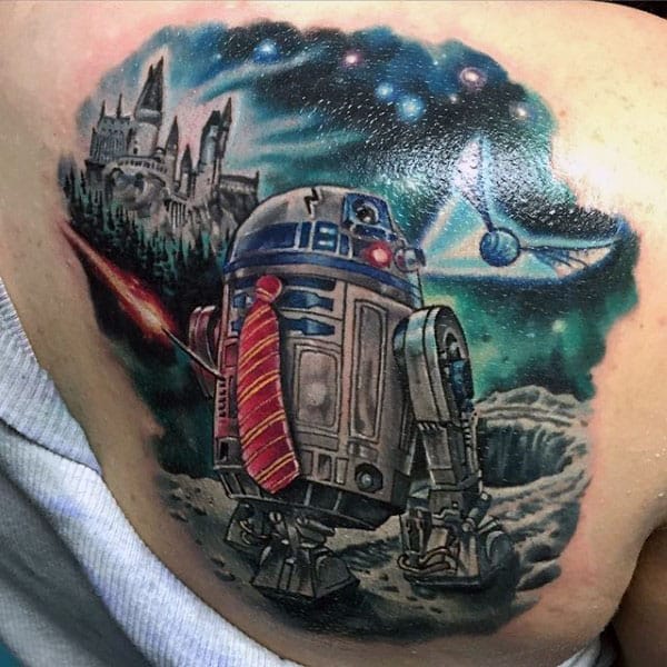 Male Shoulder Artoo Detoo Tattoo Design Inspiration