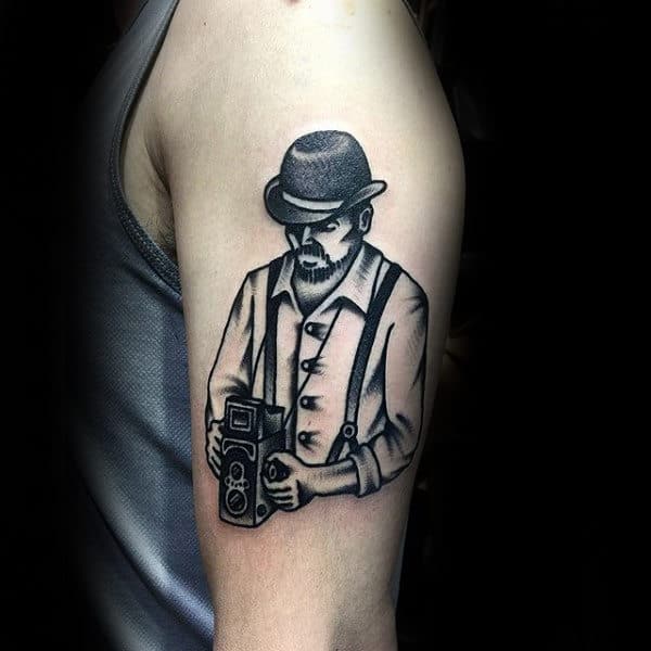Male Shoulder Guy Holding Camera Tattoo