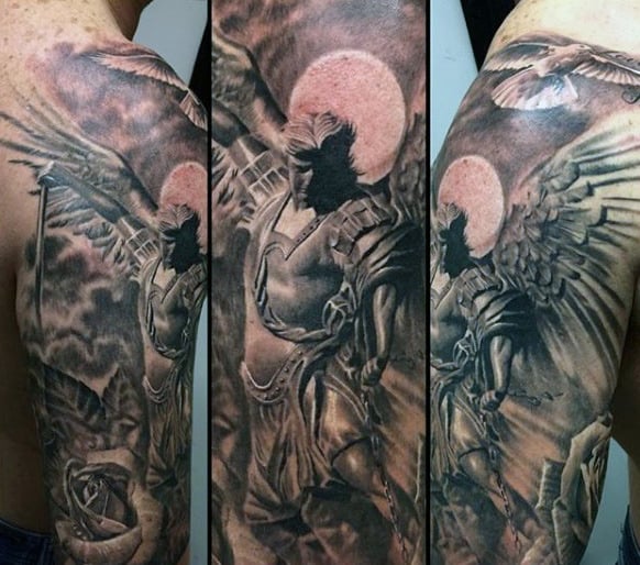 Male Shoulders Brilliant Guardian Angel Tattoo