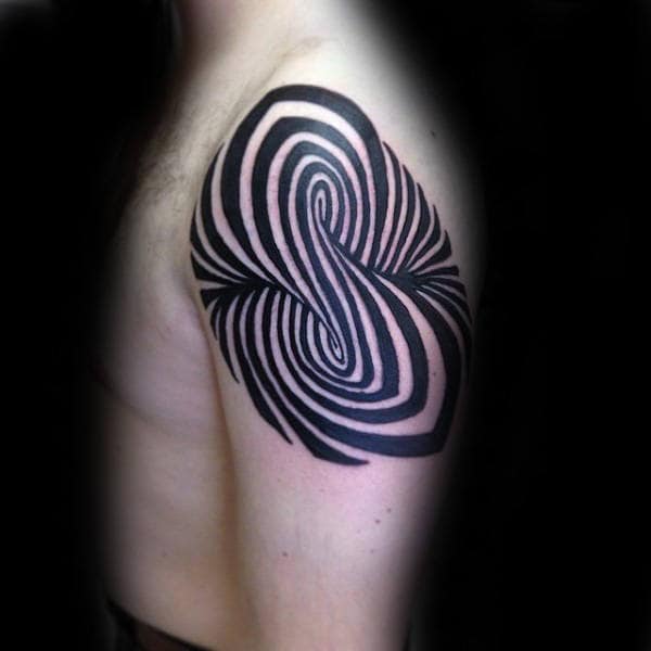 Male Shoulders Hypnotic Swirls Tattoo