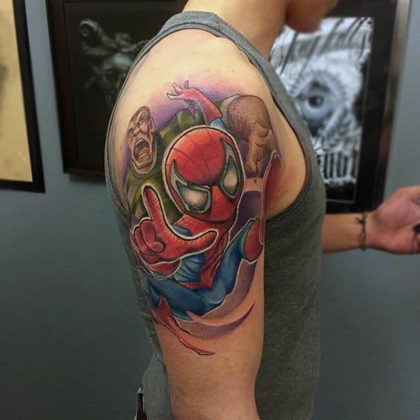 Male Shoulders Spiderman Tattoo