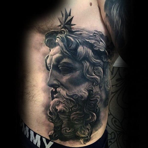 Male Side Ribs Sick Old Bearded Man Tattoos